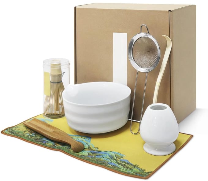 SNJY® Matcha Set - Matcha Klopper - Matcha Starterkit - 500ML Schaal - Wit