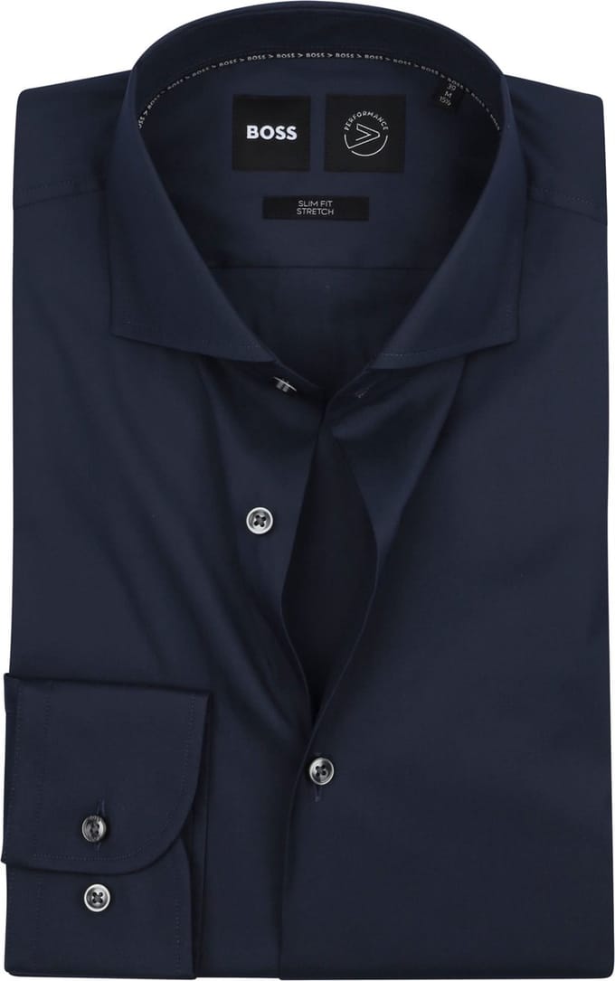 BOSS Hank slim fit overhemd - popeline - blauw - Strijkvriendelijk - Boordmaat: 45