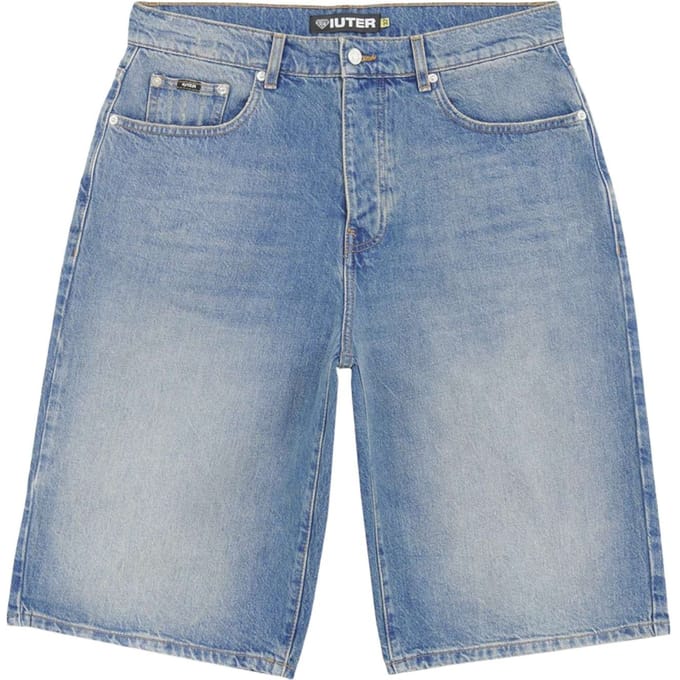Iuter Baggy denim jeans short met breed been - medium blauw
