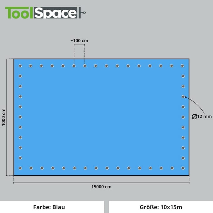 Waterdicht Zeil 10x15 meter Blauw met Ogen voor Constructie en Afdekken