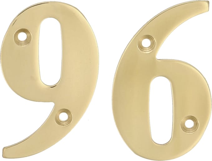 AMIG Huisnummer 96 - massief messing - 10cm - incl. bijpassende schroeven - gepolijst - goudkleur