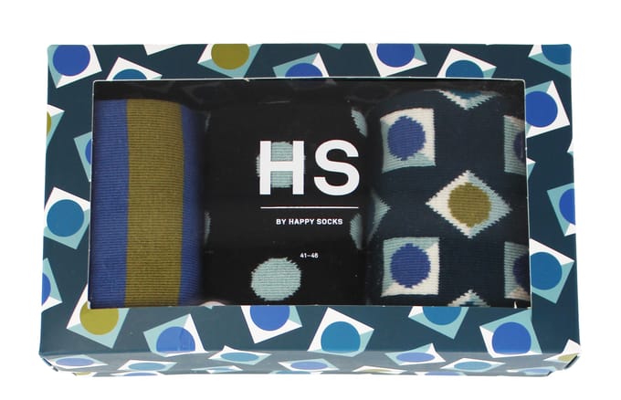 HS by Happy Socks - Heren 3-Pack Cadeaubox Met Stippen Kousen - Vierkant