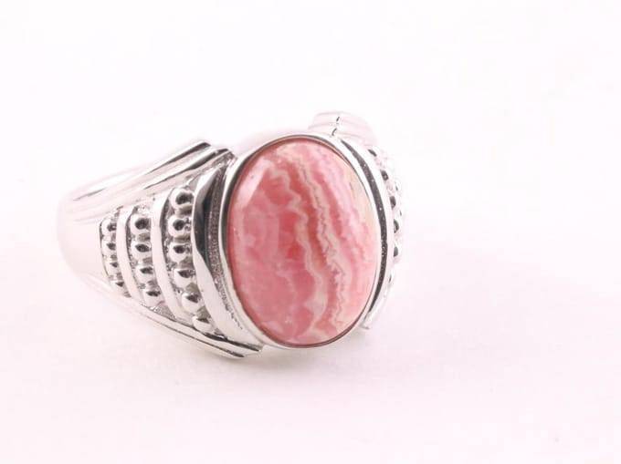 Bewerkte zilveren ring met rhodochrosiet - maat 19