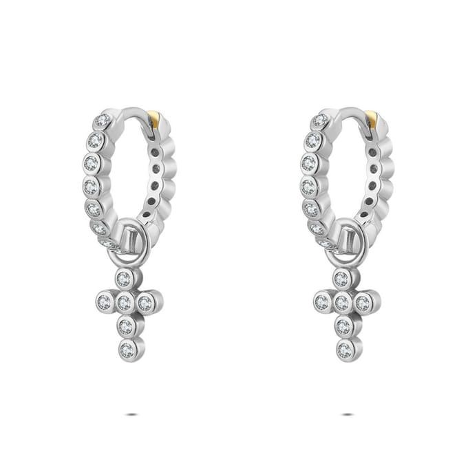 Twice As Nice Oorbellen in zilver, hangend kruis Zilverkleurig