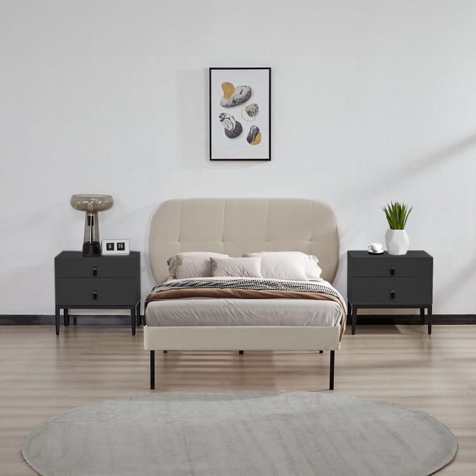 Gestoffeerd bed Porvoo met bedbodem 90x200 cm beige [en.casa]