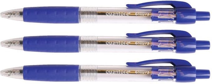 Balpen Quantore Grip drukknop blauw medium - 144 stuks