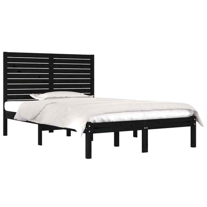 vidaXL - Bedframe - massief - hout - zwart - 135x190 - cm
