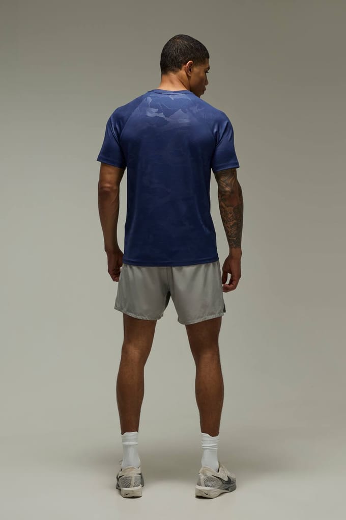 Heren Active Regular Camo Raglan Performance T-shirt | Navy | Size Small