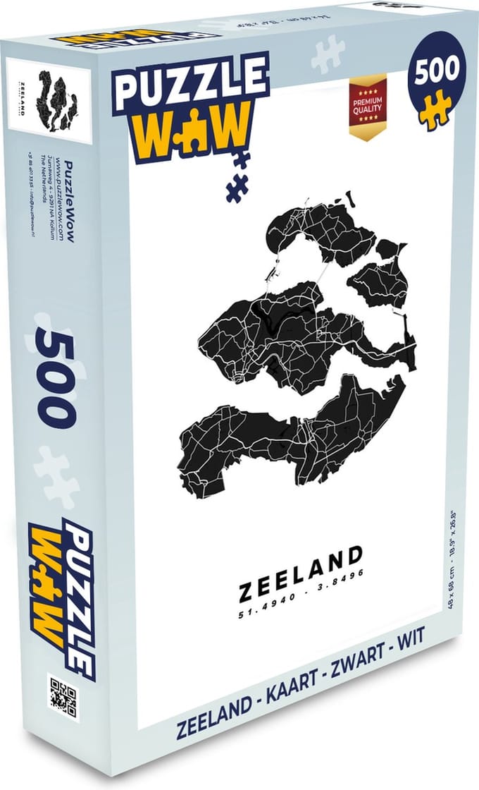 Puzzel Zeeland - Kaart - Zwart - Wit - Legpuzzel - Puzzel 500 stukjes