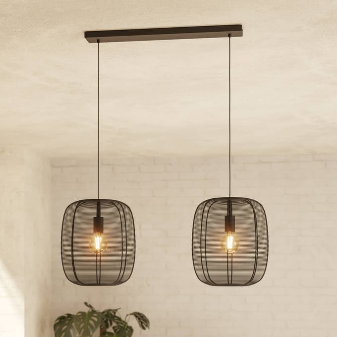 EGLO Rinroe Hanglamp - E27 - 2 lichts - 90 cm - Zwart - Staal