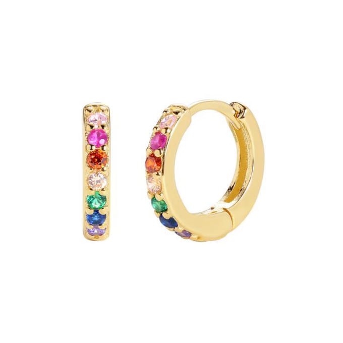Zirkonia Oorringen Goudkleurig / Multicolor - 8 mm x 3mm | Scharniersluiting