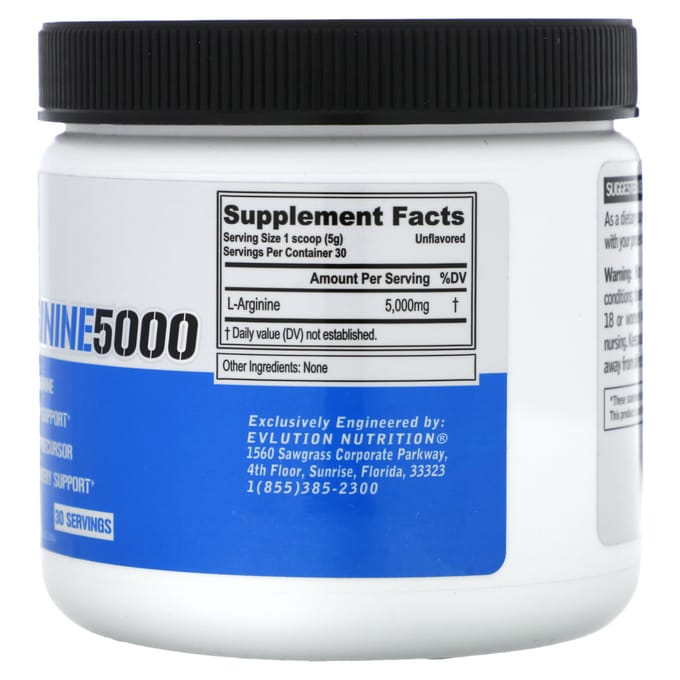 EVLution Nutrition, L-Arginine 5000, Non aromatisé, 5,3 oz (150 g)