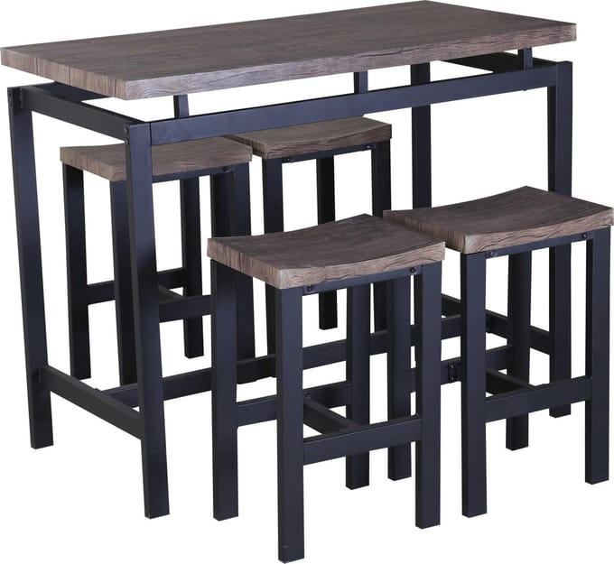 Barset Mesin 120x60 met 4 barkrukken - bruin/zwart