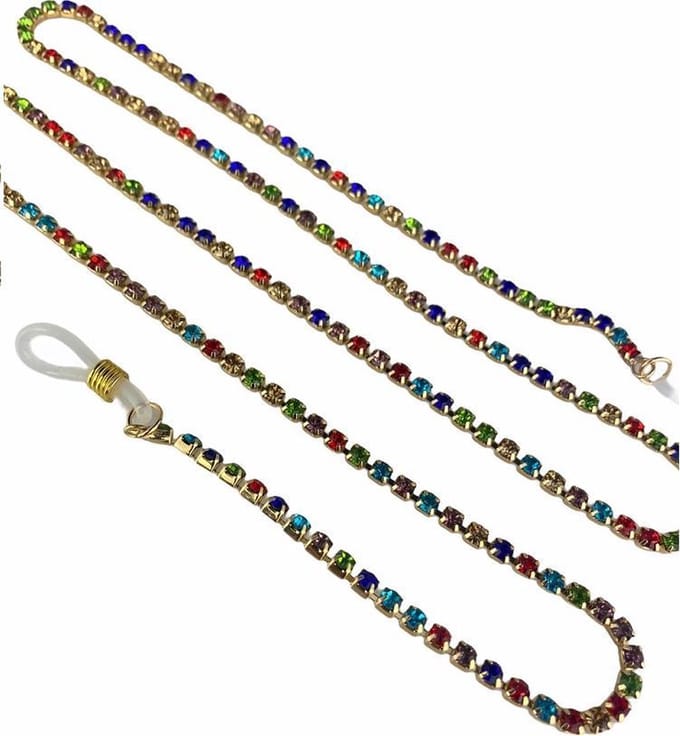 Brillenketting – Eyezoo® Crystal Cord – Goud met Multicolor kristal