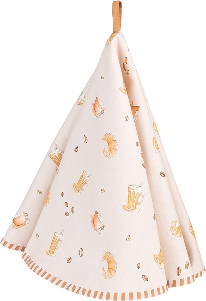 Clayre & Eef Theedoek Ø 80 cm Beige Katoen Croissant en Koffie
