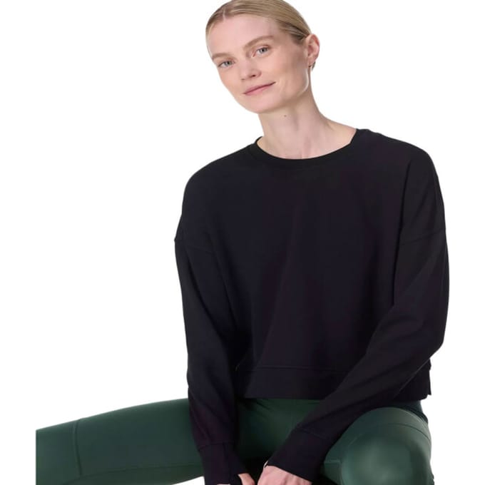 Sweaty Betty After Class Crop Sweatshirt ZWART - Maat M