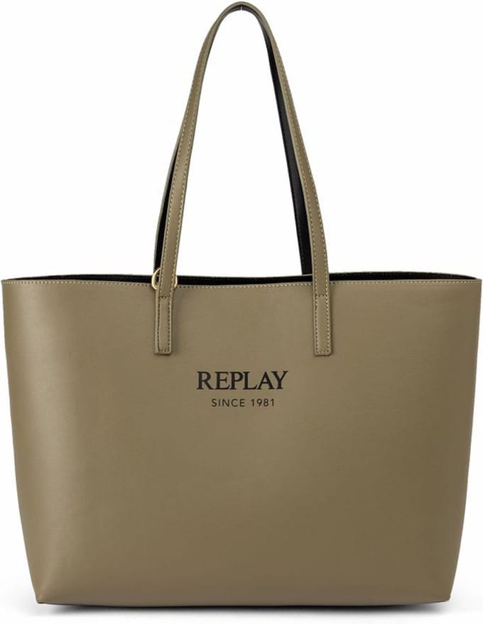 REPLAY Shopper Schoudertas Shoulder Bag Dusty Olive + Black Olijfgroen Zwart