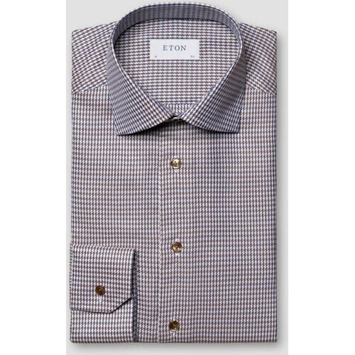 Eton Overhemd Contemporary Houndstooth Signature Twill Midden Bruin / male