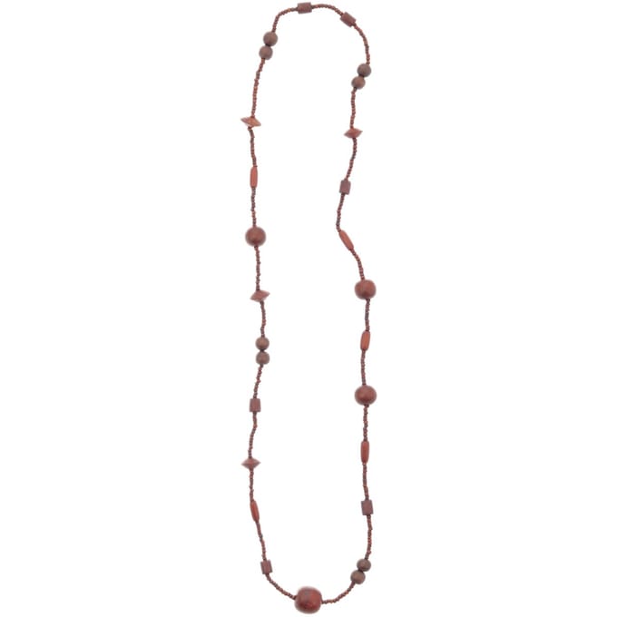 Behave – Ketting – Hout – Ovale kralen – Aardetinten – 88 cm
