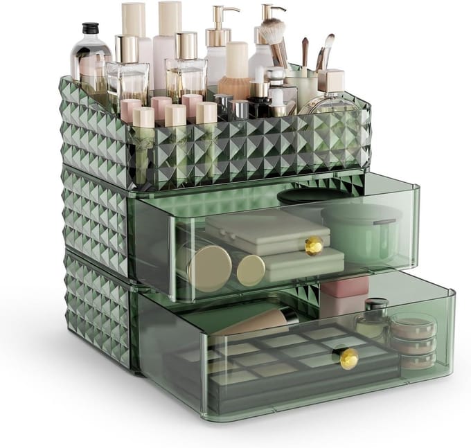 Make-up Organizer - Cosmetica Opberger - Snel Vinden - Stapelbaar Ontwerp - 2 Laden - Groen