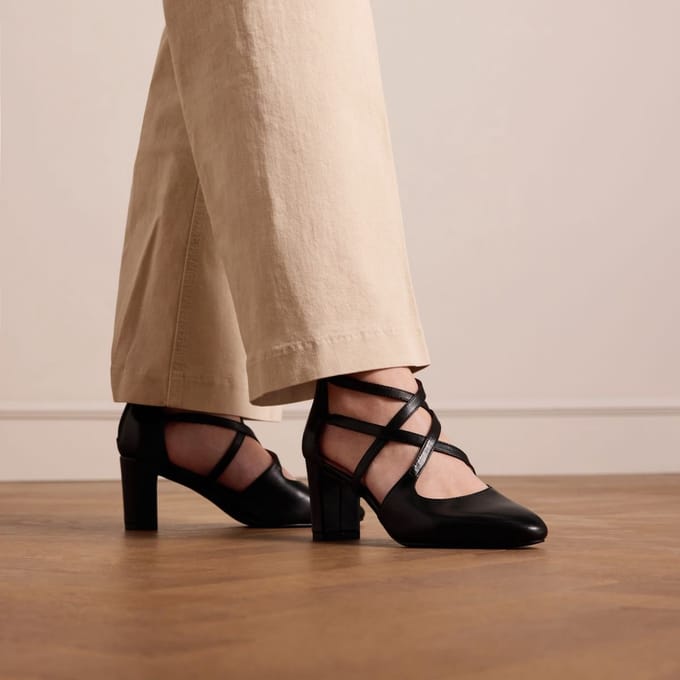 No Stress - Dames - Zwarte leren pumps met ritssluiting - Maat 41