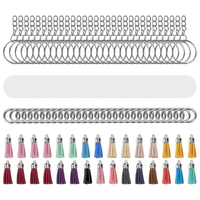 Lot de 30 porte-clés en acrylique peints à la main, ronds, pompons et anneaux ouverts gray