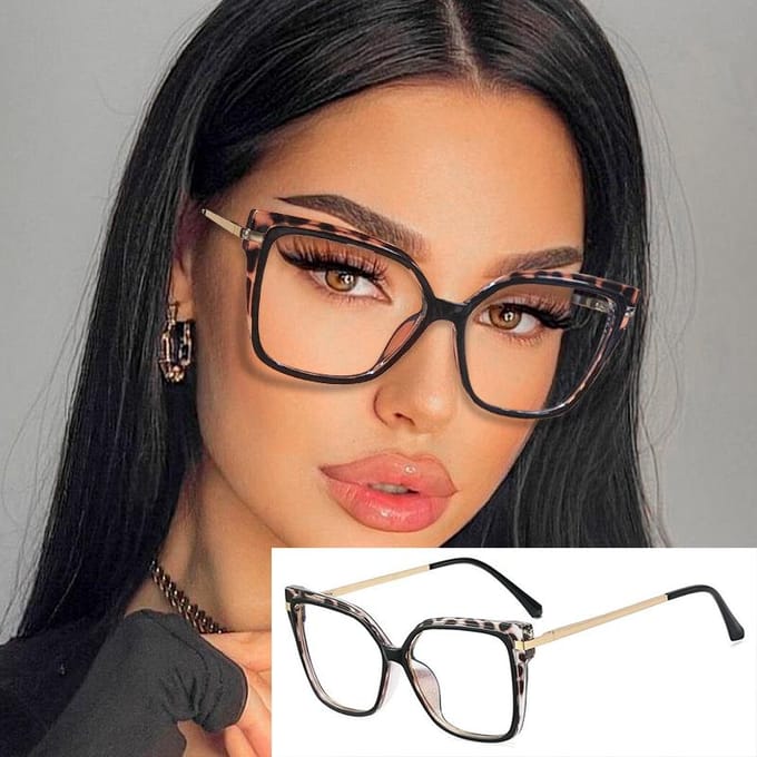 Stijlvolle Optiek Min Sterkte Bril Dames Luipaard Oversized Vierkant Montuur Metaal Anti Blauw Licht 0~-6 myopia-0.5 brown