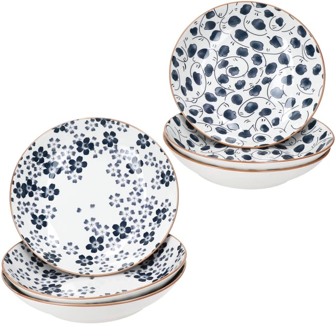 6-delige set TOTTO soepborden blauw & wit 2 motieven
