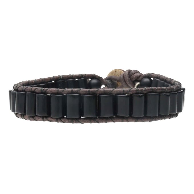 Bela Donaco - Armband Classic B6 – Zwart – Obsidiaan – Leer
