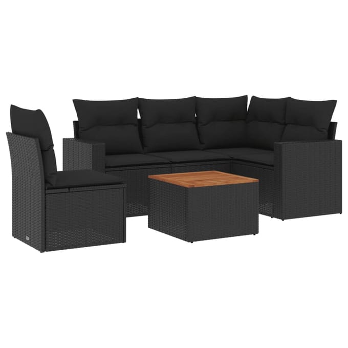 vidaXL - 6-delige - Loungeset - met - kussens - poly - rattan - zwart