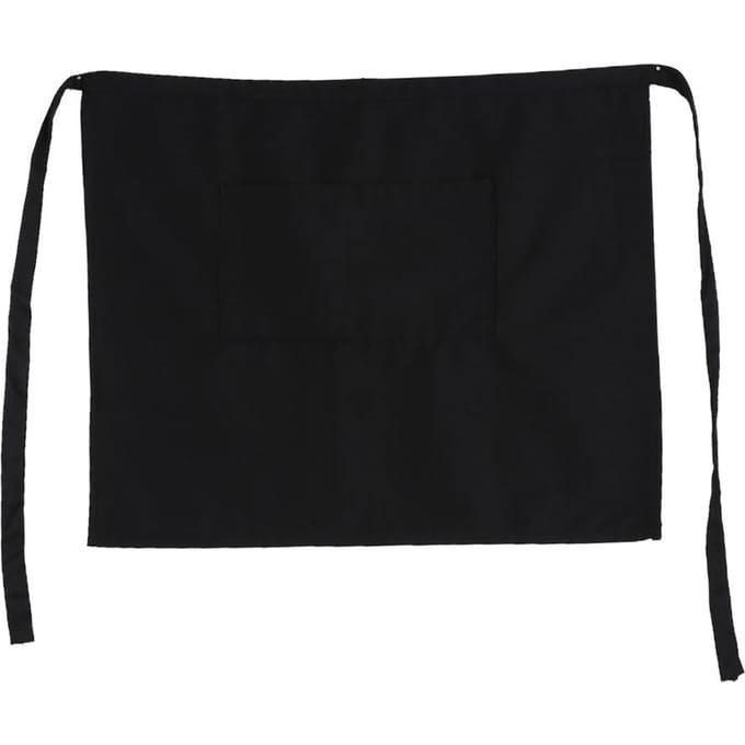 Zwarte korte schorten met halve taille en zakken voor thuis, keuken, café, ober, serveerster wit