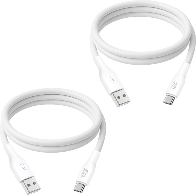 2x usb C kabel - Usb A naar usb C - Oplaadkabel - Usb lader - Stevig - Lange levensduur - Lader - 2 meter - Lang - Wit