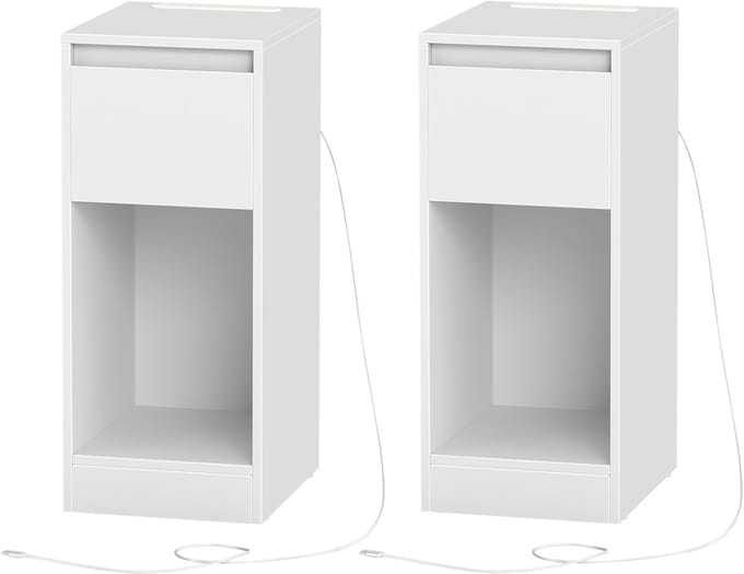 VASAGLE - Nachtkastje - Set van 2 - Met LED-verlichting - USB-A & USB-C Poorten - Lade en Open Vak
