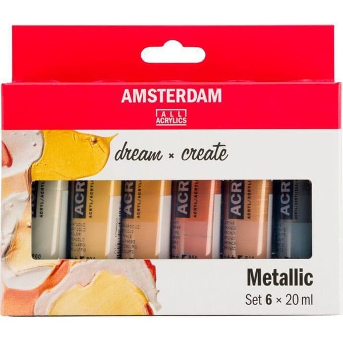 Peinture Acrylique - Talens - AMSTERDAM - Métallisé - 6 x 20 ml - Diluable à l'eau
