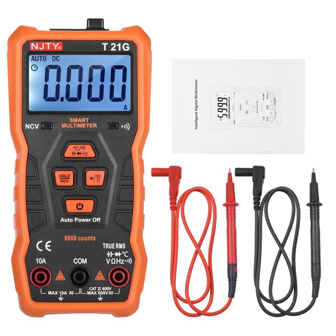 NJTY T21G Mini Slimme Multimeter 6000 Counts True RMS Universele Meter Zakformaat Compact 2-inch LCD