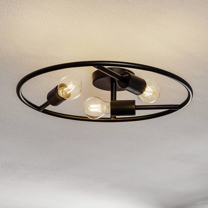 Lucande - plafondlamp design - 3lichts - Staal - H: 15.5 cm - E27 - zwart