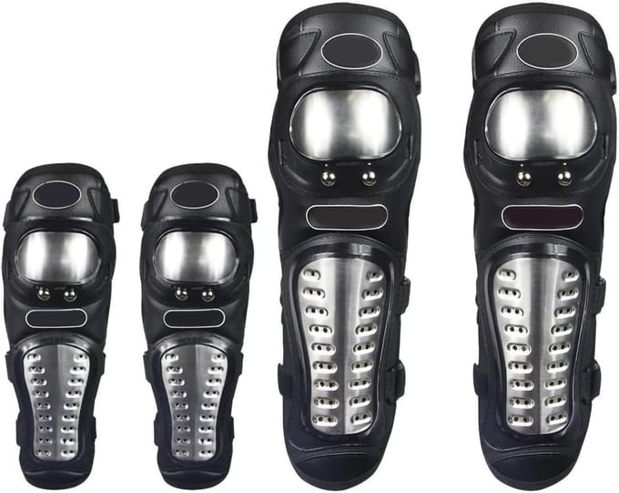 Motor Beschermingsset - Knie Elleboog - Veilig Rijden - Roestvrij Staal - Set - Zilver