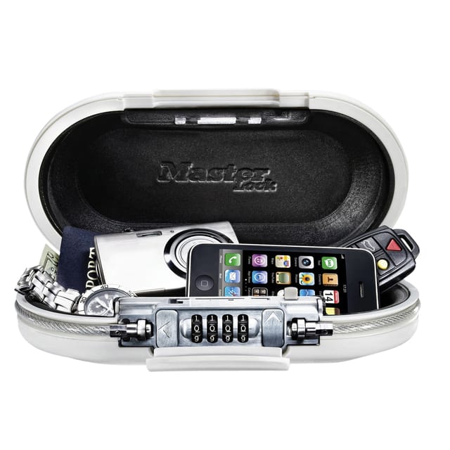 MasterLock Draagbare kluis 5900EURDWHT – Met 4-cijferig combinatieslot – Incl. verankeringskabel – W
