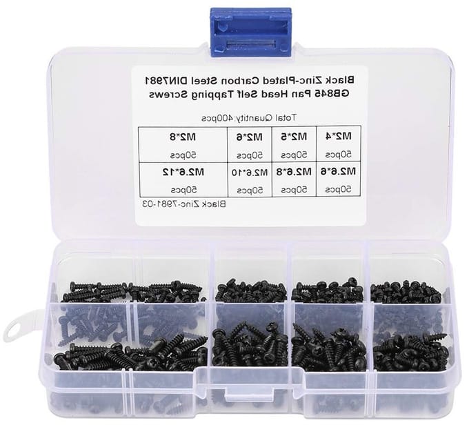 Assortiment van 400 zelftappende schroeven met platte kop - M2/M2.6 schroeven voor diverse toepassingen