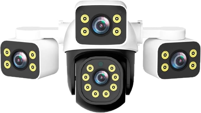 Beveiligingscamera Buiten - WIFI Camera - Huisbewaking - Drie Lenzen 360° - 22x15x12 cm - Wit