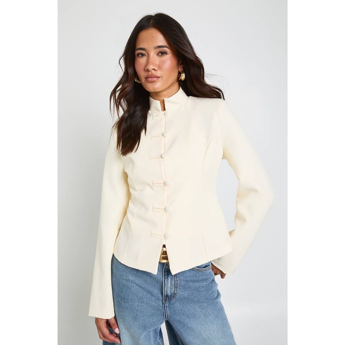 boohoo Dames Getailleerde Blazer Met Sierdetail | Creme | Maat: 38