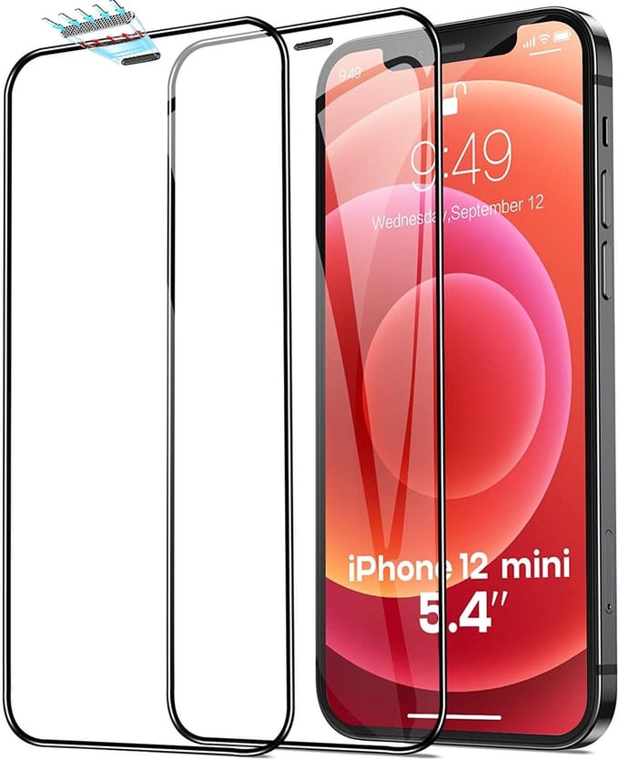 Screenprotector Geschikt voor 12 Mini screenprotector- 2 Pack full cover Shatter-Proof tempered glass Zwart