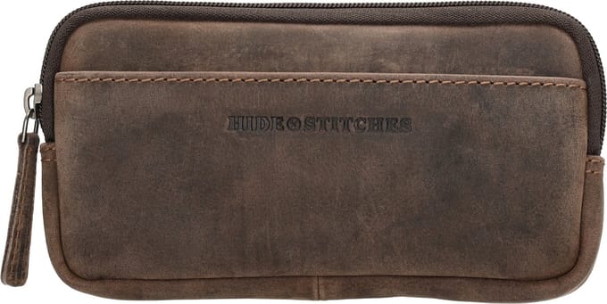 Hide & Stitches Idaho Telefoontasje - 100% Leer - Donkerbruin