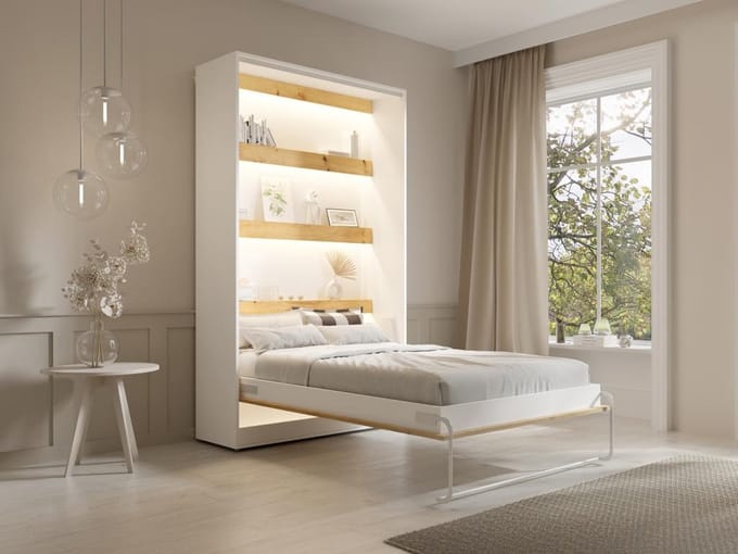 Vente-unique Bedkast hout natuurlijk licht, wit 120 x 200 cm