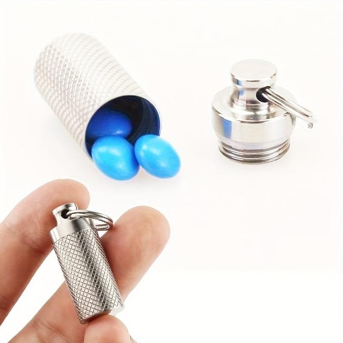 Mini Porte-clés Bouteille à Médicaments Étanche Scellée en Alliage de Titane, Porte-clés Décoratif Compact à Emporter pour Accessoires de Camping et de Voyage white