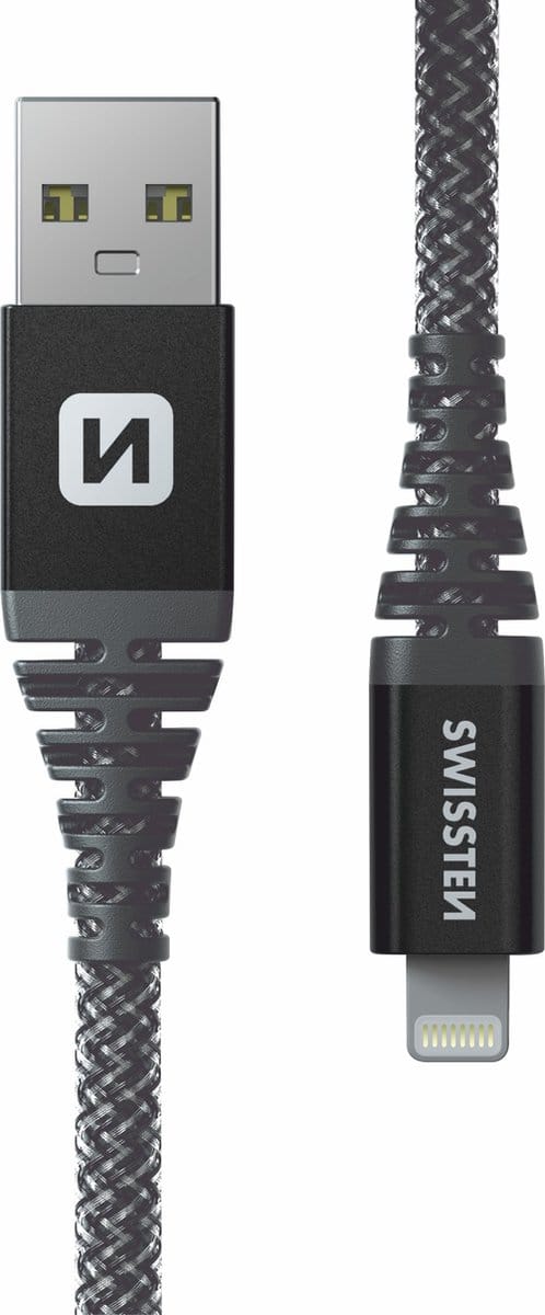 Swissten Aramid USB-A naar Lightning kabel - Geschikt voor iPhone 7/8/X/11/12/13/14 - 1.5M - Zwart