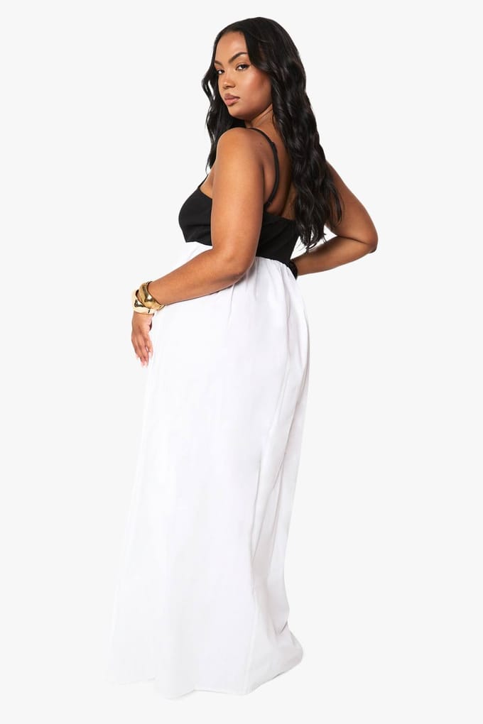 boohoo Dames Plus Fabric Mix Maxi-jurk met riempjes | White | Maat: 26