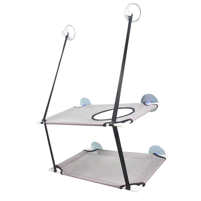 Hamac pour chat à double couche, installation suspendue, ventouse solide, perchoir souple pour fenêtre de chat, siège de repos noir