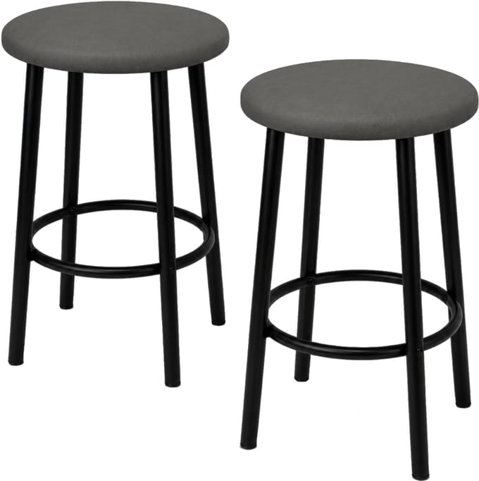 Begryf - Tabouret set van 2 - grijs - rond - zwart metalen frame