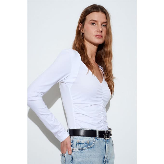 Slim Fit V-hals Jersey Blouse